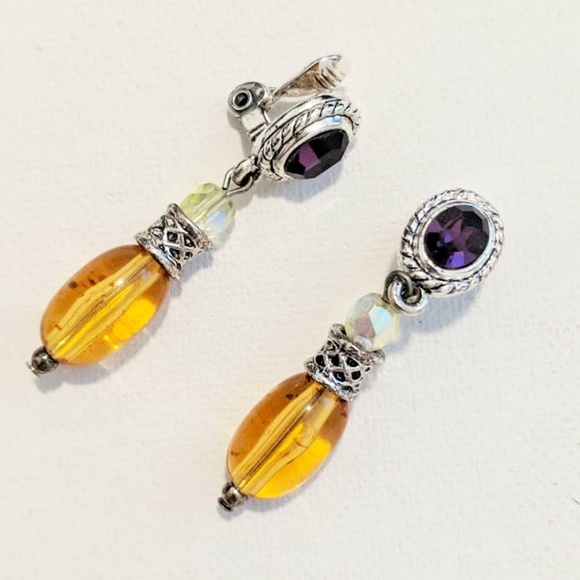 Napier Jewelry - Napier Amethyst & Amber Clip Earrings